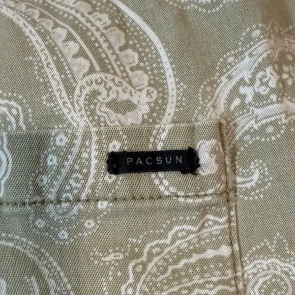 Paisley Print Drawstring Shorts - Light Olive white M - Picture 3 of 6